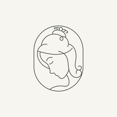 Beautiful woman's face Line art logo design template. - Vector.