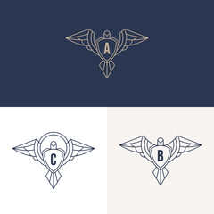 Minimal line art bird logo. - Vector.