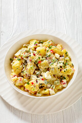 shout hallelujah potato salad in white bowl
