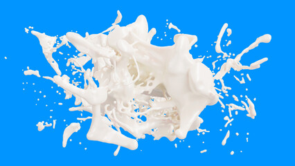 Milk splash with droplets isolated on background. 3d illustration