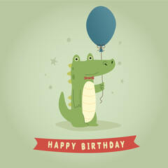 Birthday Card with Little Crocodile 