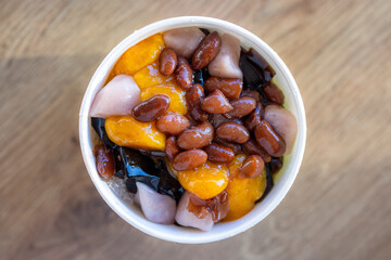Top view of Taiwan famous dessert taro ball bowl