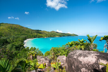 View of Anse Georgettes beach, Praslin Island, Seychelles 