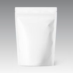 Food pouch bag imockup. Vector illustration. Front view. Can be use for template your design, presentation, promo, ad. EPS10.	