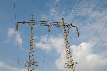 Energy industry, high voltage wires on electrical supports, no person