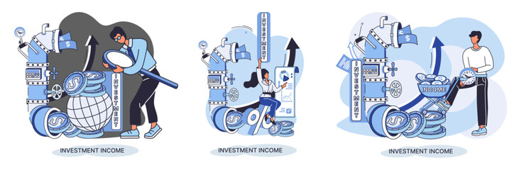 Investment, saving money and finance growth business concept metaphor. Analyzes charts and indicators of income growth. Investment income from securities and other non-commercial investments dividends
