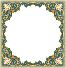 Arabic arabesque design greeting card. Islamic ornamental colorful detail of mosaic.Vector illustration.