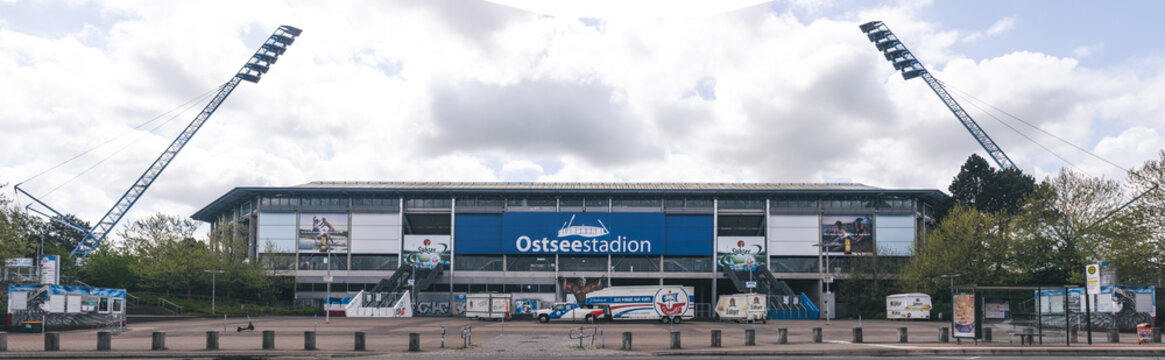 Wide panorama of the Ostseestadion, home stadium of FC Hansa Rostock - May 2022
