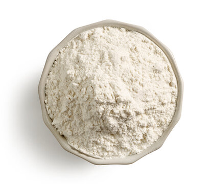 bowl of flour on white background