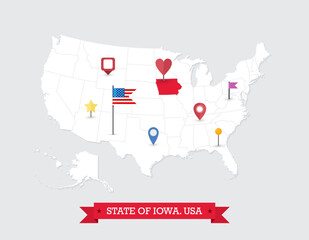 Iowa State map highlighted on USA map