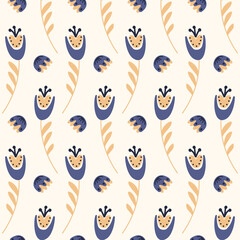 Cute bell flower seamless pattern, bellflower campanula wild flower, organic background vector illustration