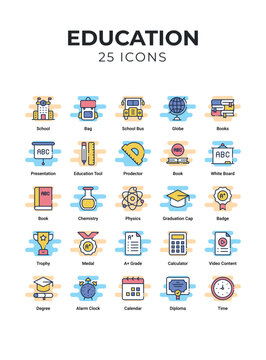 Education icons set. icons include search, translator, growth, lecture, study, tools, library, eBook, homework, with elements for mobile concepts and web apps.