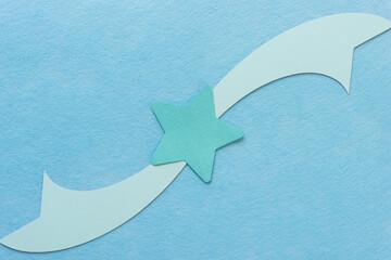 paper star and two tails on blue felt - obrazy, fototapety, plakaty