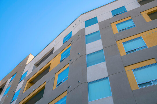 Modern Building With Painted Gray And Yellow Walls In Downtown Tucson, Arizona