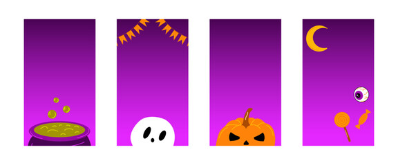 Halloween violet story template for social media, vector illustration