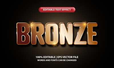 Fototapeta Bronze editable text effect template - 3D lettering metallic shiny bronze on black background obraz