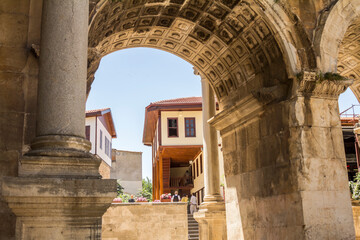 Fototapeta premium Antalya, Turkey, July 2022: View of Hadrian's Gate in old city of Antalya Turkey 