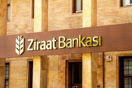 Edirne, Turkey - June 24, 2022: Ziraat Bank, The largest and oldest financial institution in Turkey. The Republic of Turkey is a state bank.
