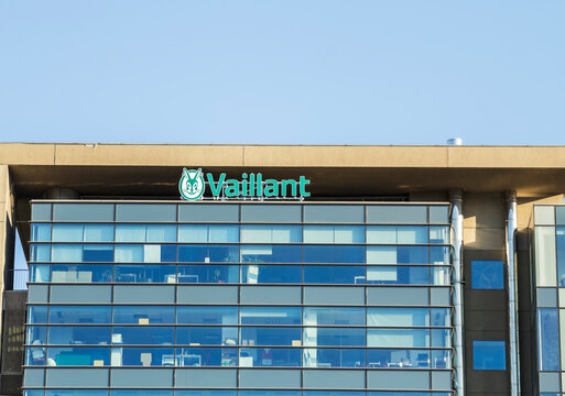 Bucharest, Romania; Aug 2022: Main facade of the multinational boiler company Vaillant.