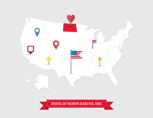 North Dakota State map highlighted on USA map