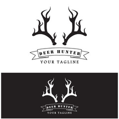 Hunter deer antler logo vector illustration design with slogan template