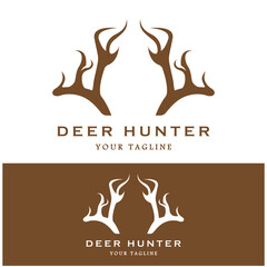 Hunter deer antler logo vector illustration design with slogan template