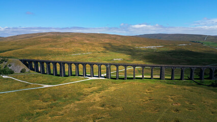 Impressive Ribblehead Viaduct at Yorkshire Dales National Park - aerial view - drone photography