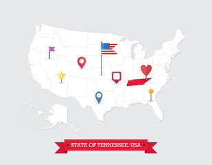Tennessee State map highlighted on USA map