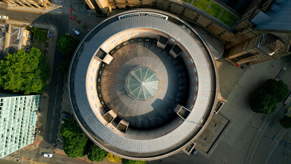 Central Library of Manchester from above - drone photography