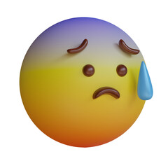3d render yellow emoji anxious face with sweat emoticon icon