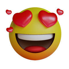 3d render yellow emoji heart with smile emoticon icon