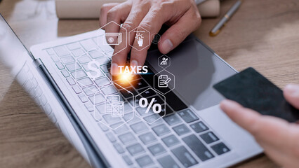 Concept of taxes paid by individuals and corporations such as vat, income and wealth tax