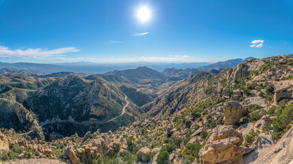 Mount Lemmon, Arizona- Mountainside highway and rock formations view from above