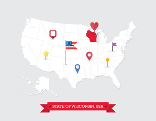 Wisconsin State map highlighted on USA map