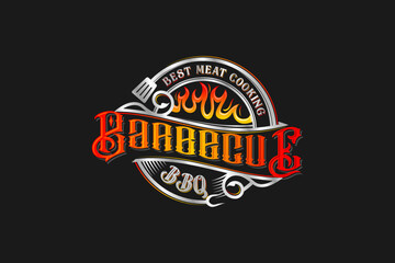 Fototapeta premium BBQ barbecue logo design vintage flame fire grill spatula carving fork icon symbol restaurant illustration