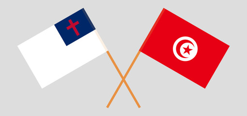 Crossed flags of christianity and Tunisia. Official colors. Correct proportion