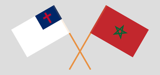 Crossed flags of christianity and Morocco. Official colors. Correct proportion