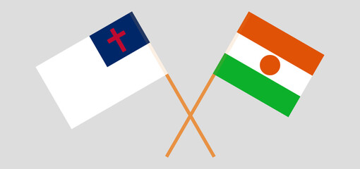Crossed flags of christianity and Niger. Official colors. Correct proportion - obrazy, fototapety, plakaty