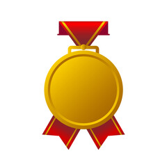 Golden medal vector with red ribbon