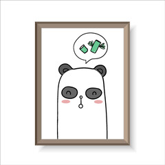 simple childish hand drawn cute panda think of bamboo line art for wallpaper, background, picture, poster, painting, drawing, postcard, billboard, banner, label, print element etc. vector design.