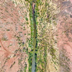 Aerial view over the Victoria River at Kalkaringi, Northern Territory, Australia. August 2022.