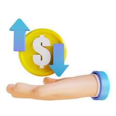 3D illustration hand and coin up down