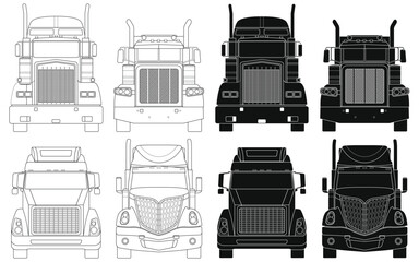 Layered editable vector illustration collection the front outline of trucks.
