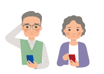 シニアのスマホ操作 悩みポーズ