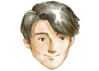 Asian man facial cartoon character watercolor painting
