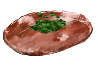 Beef tongue slice Asian bbq food watercolor digital painting illustration