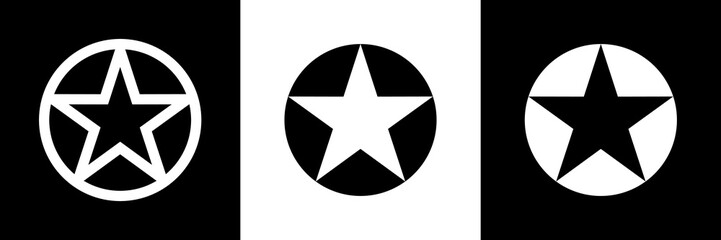 Icon star in a circle, trend, hit. Pictogram for web or marketplace, clothing category. Isolated vector illustration on a white background.