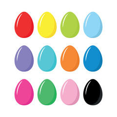 Collection of chicken eggs of different colors. Symbol of birth, life and resurrection. Easter attribute. Isolated vector illustration on a white background.