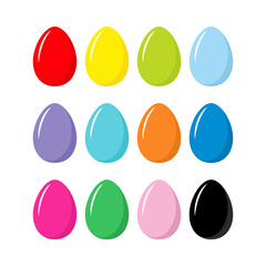 Collection of chicken eggs of different colors. Symbol of birth, life and resurrection. Easter attribute. Isolated raster illustration on a white background.