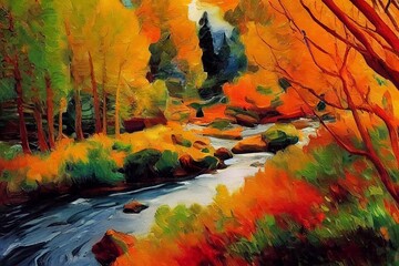 autumn landscape in the forest book illustration, story illustration